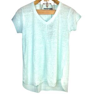 NWT Tahari 100% Linen V-Nechk T-Shirt Women Blue Short Sleeve Casual Tee Sz: S